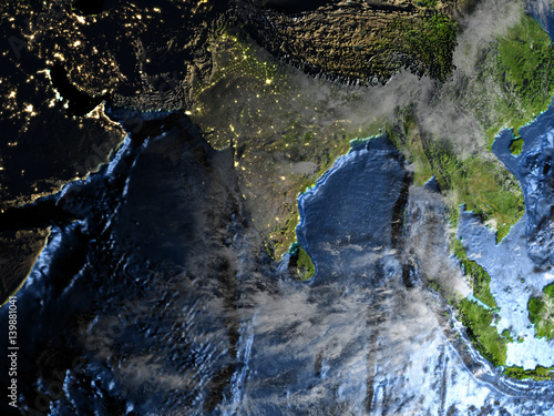 Slika na platnu Southeast Asia on Earth at night - visible ocean floor