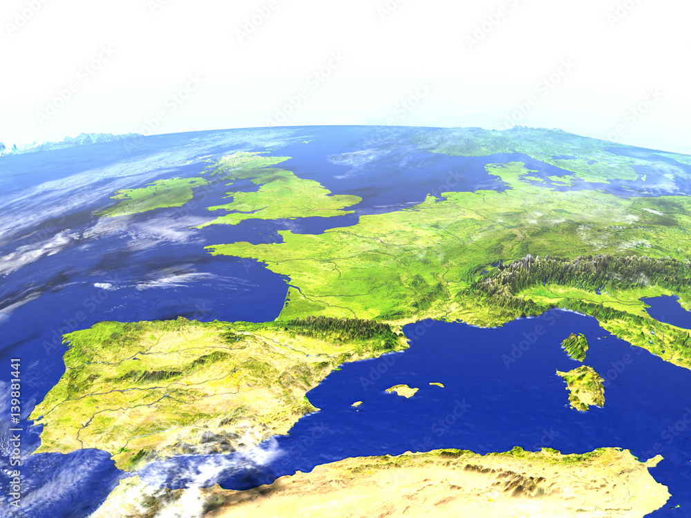 Iberia on realistic model of Earth
