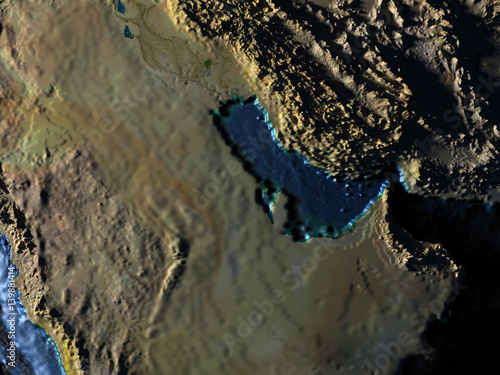 Persian Gulf on Earth at night - visible ocean floor