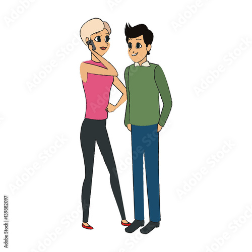young couple cartoon icon over white background. colorful design. vector illustration © Jemastock