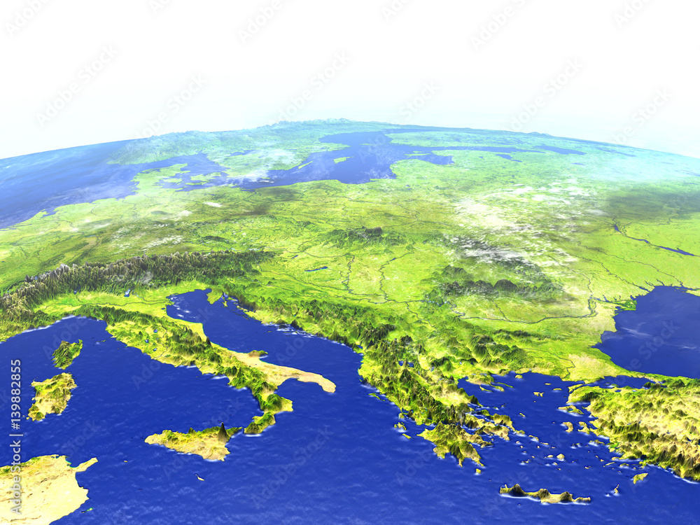 Adriatic sea region on realistic model of Earth
