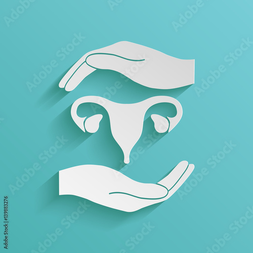 Hands holding Female uterus - protection symbol