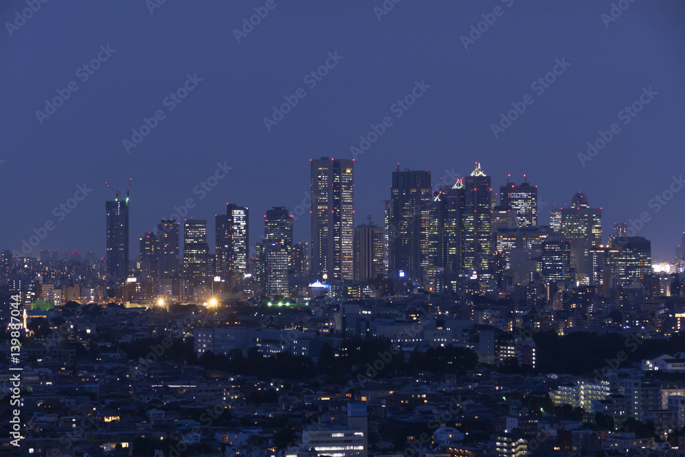 東京都市風景　新宿高層ビル群　夜景　