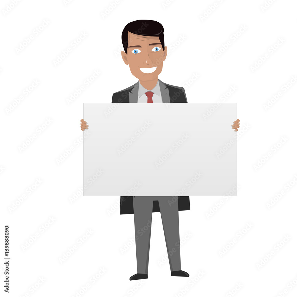 White Board for business. Man in the suit holding blank sign. White Board for business. Man in the suit holding blank sign.