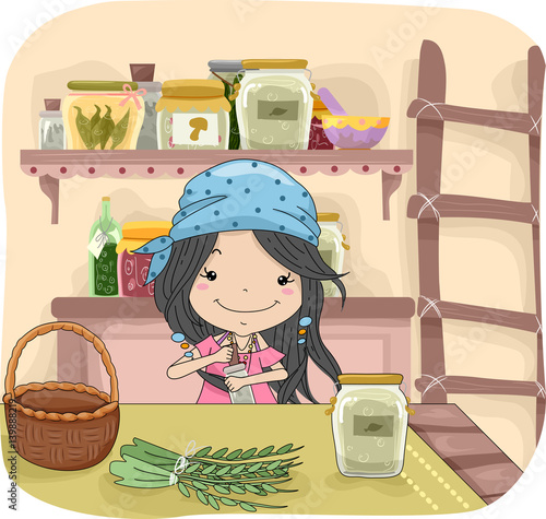 Kid Girl Mixing Herb