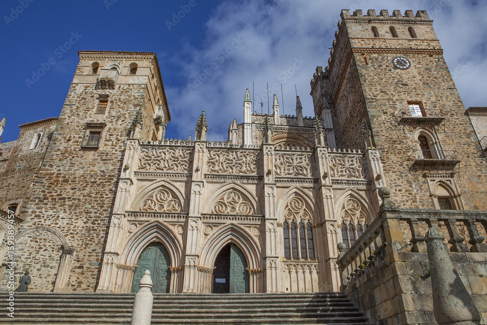 Monastery of Guadalupe from town place, Spain