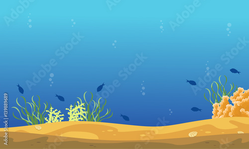 Silhouette of fish and reef on sea landscape