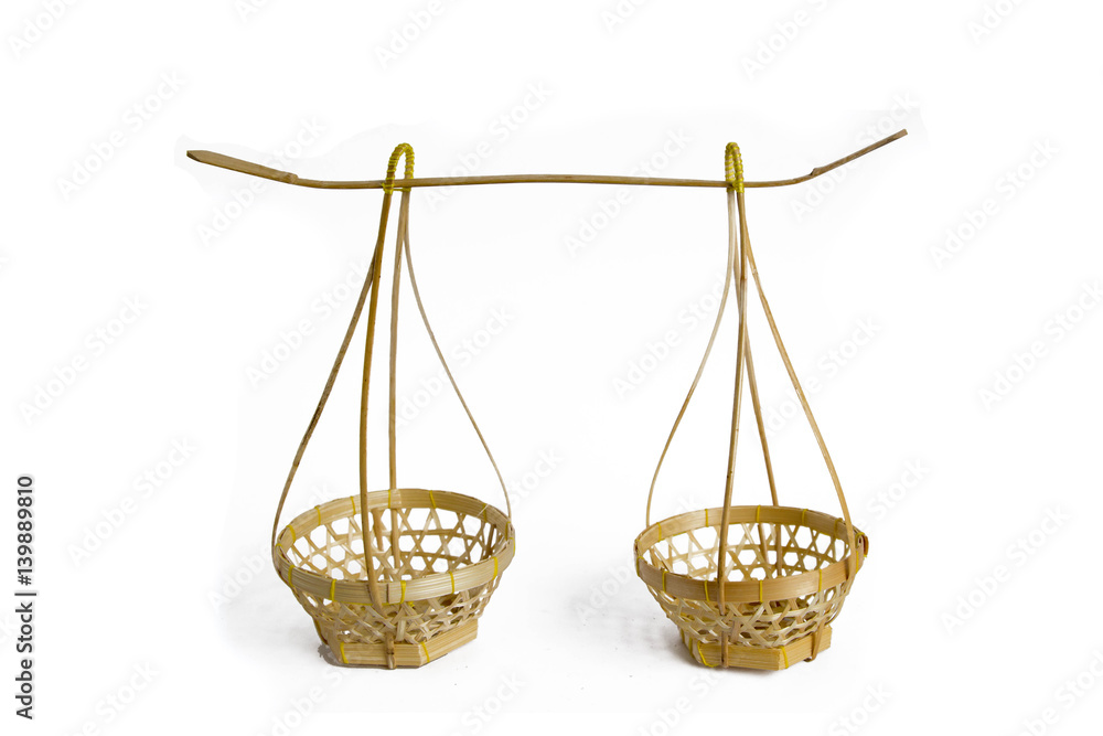 Obraz premium basket bamboo for carry a yoke on a shoulder pole