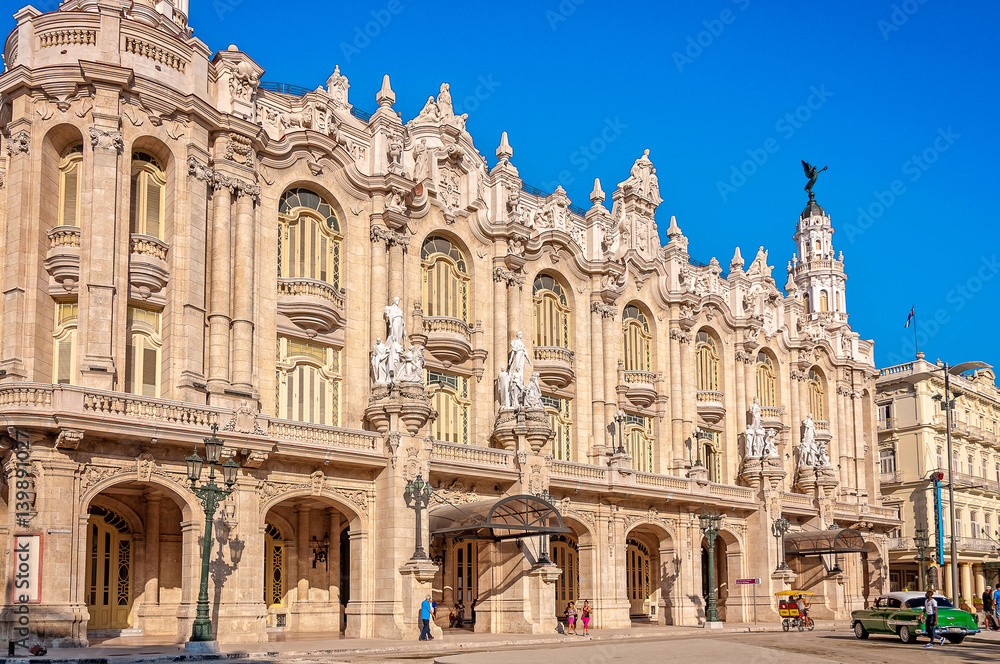 Havana, Cuba - March 6, 2016: Beautiful architecture of Gran Teatro in Old Havana, Cuba.