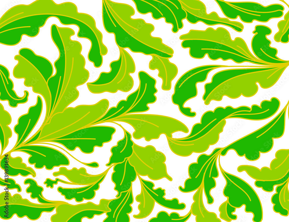 Fototapeta premium Green leaf vector pattern on a white background