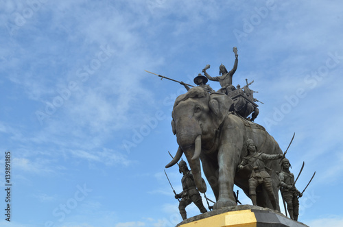 The elephant statue in the blue sky Monument of King Naresuan at Suphanburi province in Thailand