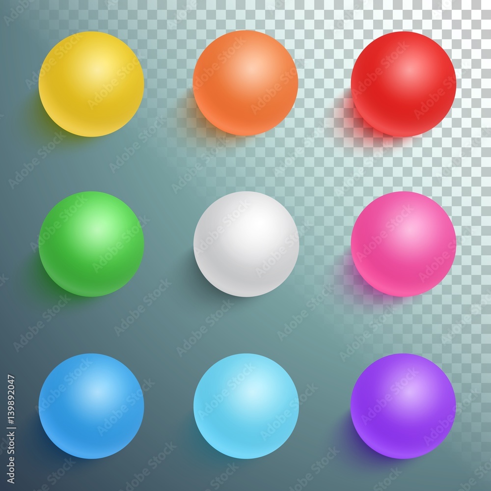Illustration of Photorealistic Vector Ball Set Template Isolated on Transparent Background. Bright Colors Vector Sphere