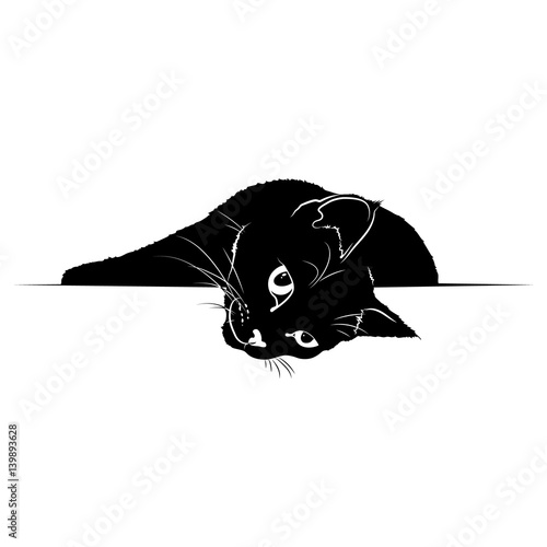 Чёрный силуэт лежащей кошки 