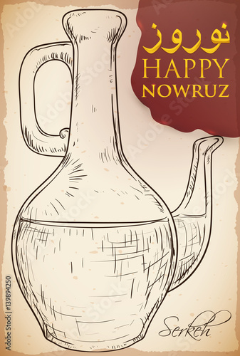 Hand Drawn Design of Serkeh or Vinegar Bottle for Nowruz, Vector Illustration photo