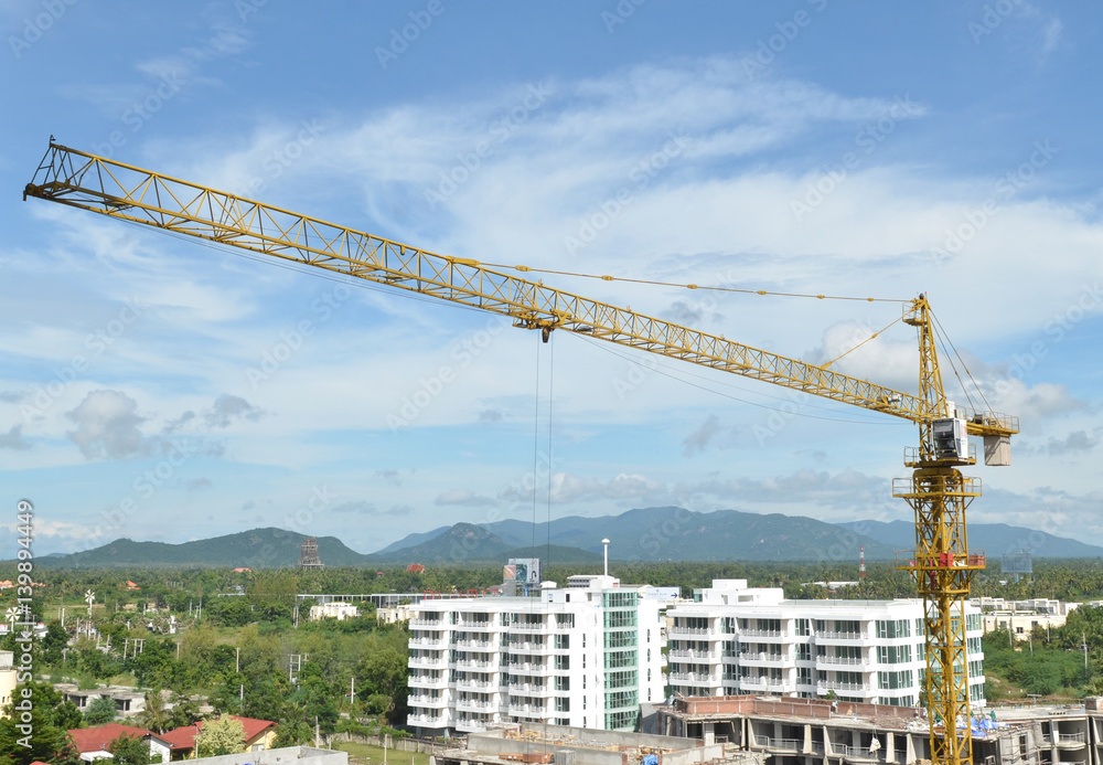 Crane and building working progress