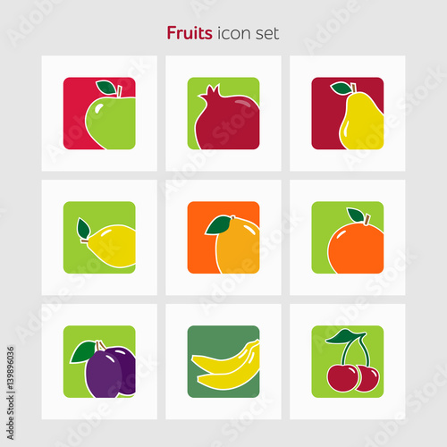 Fruit icon set simple flat vector illustration