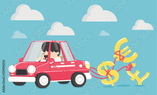 Business people are happy to drive a car happy with the money