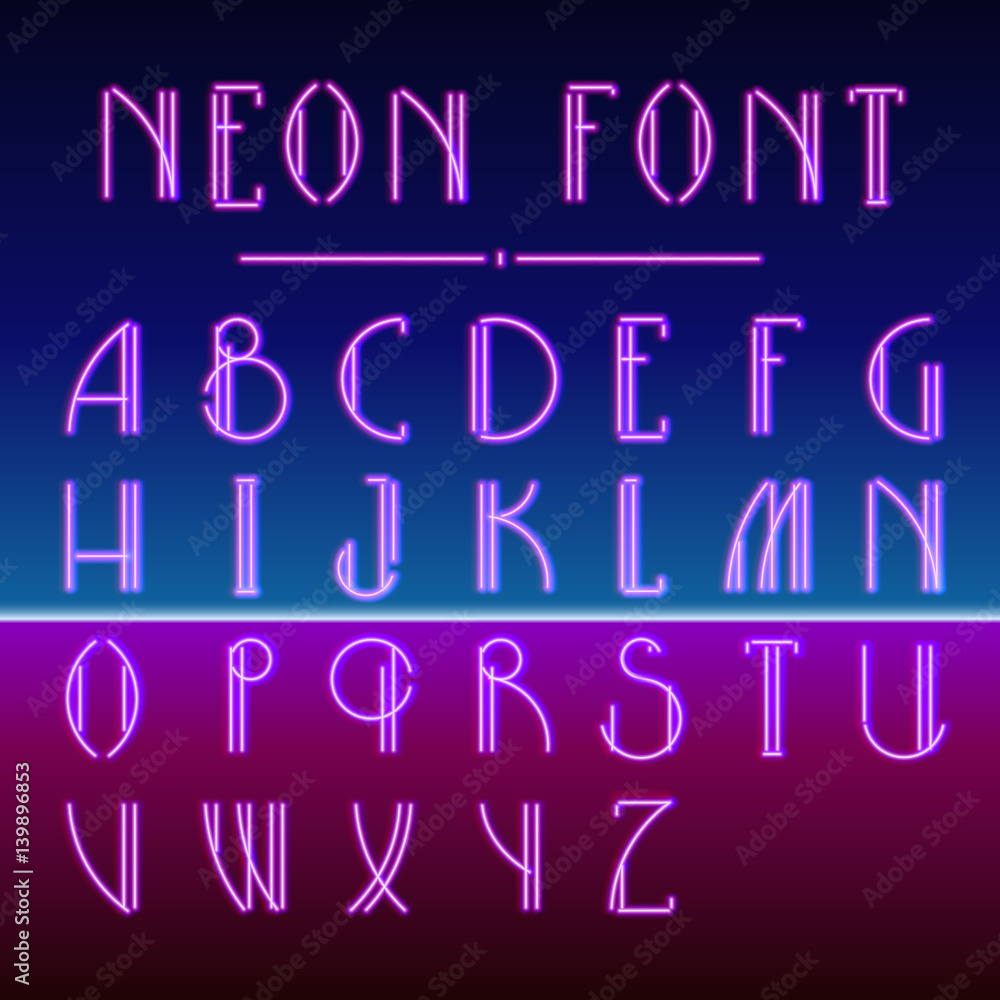 Neon linear font with 80s New Retro Wave trendy hipster style Neon linear font with 80s New Retro Wave trendy hipster style