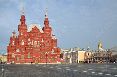 Moscow, Russia - February 16, 2017: The Historical Museum and the Kazan Cathedral on Red square