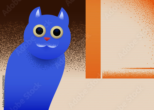 Cat sitting in the corner retro styled illustration with noisy shadows and bauhaus inspired minimalism