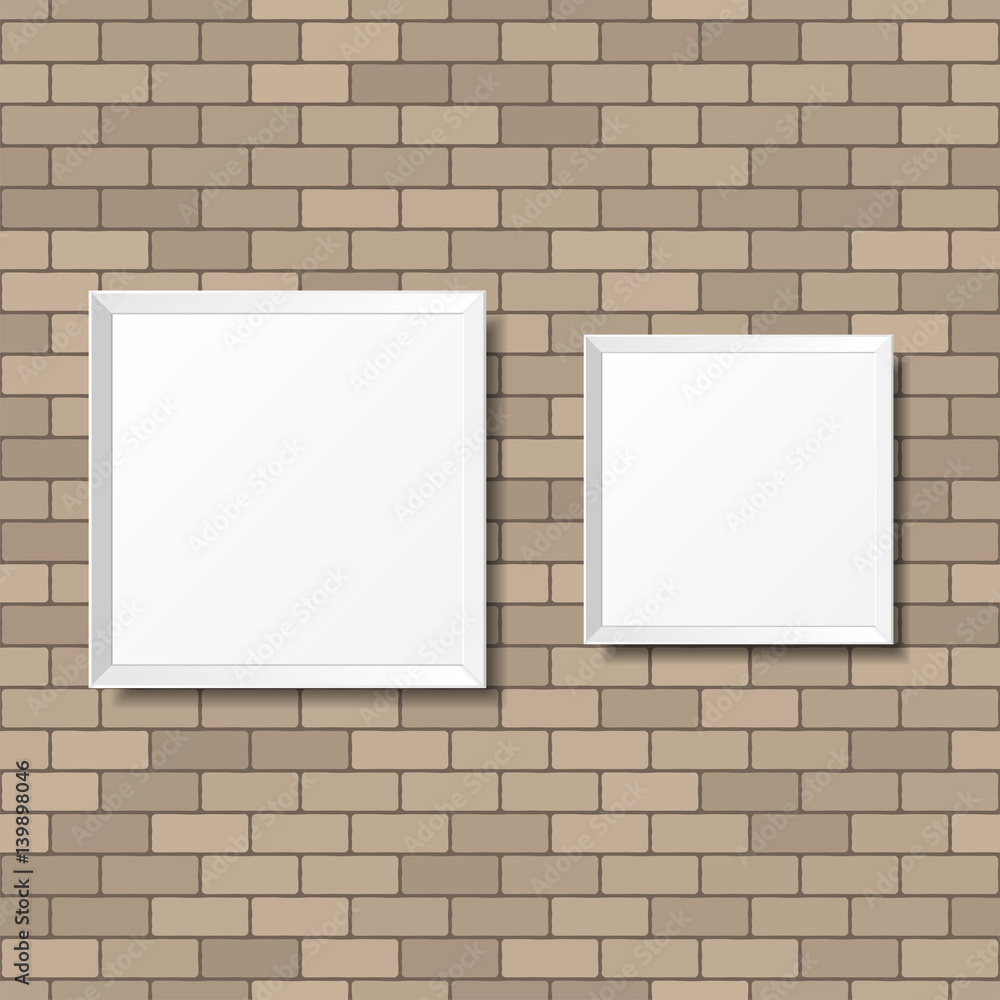 Blank white posters on the brick wall. Blank canvases. Realistic mockup. Vector Illustration. Blank white posters on the brick wall. Blank canvases. Realistic mockup. Vector Illustration.