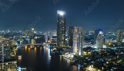 Skyscraper Bangkok downtown top View at Night from top of Thailand © chokniti