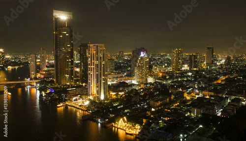 Skyscraper Bangkok downtown top View at Night from top of Thailand