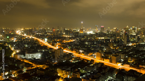 Traffic at night, View Point on a Sky, Bangkok, Thailand