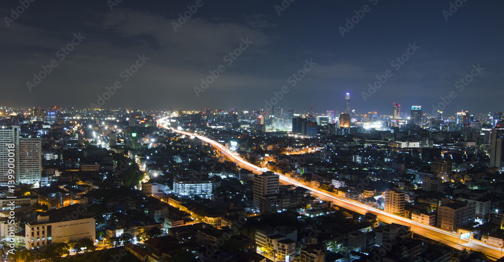 Traffic at night, View Point on a Sky, Bangkok, Thailand