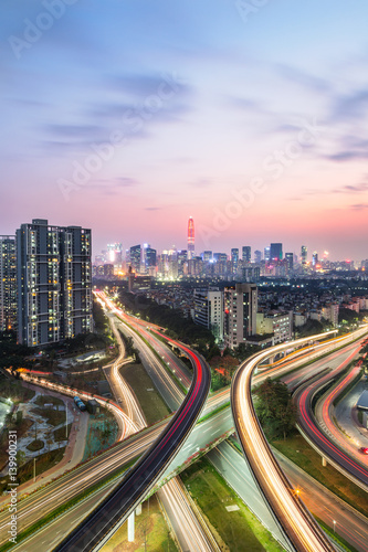 urban traffic with cityscape in modern city of China. © fanjianhua