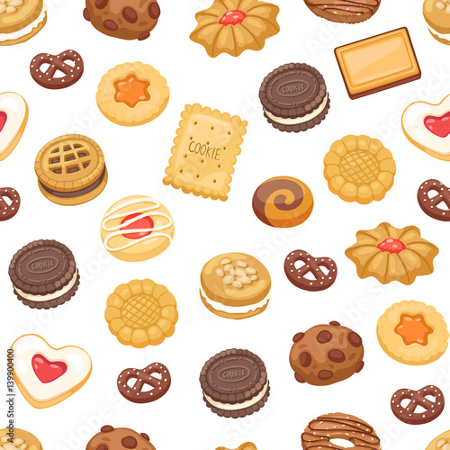 Different cookie cake isolated vector seamless pattern