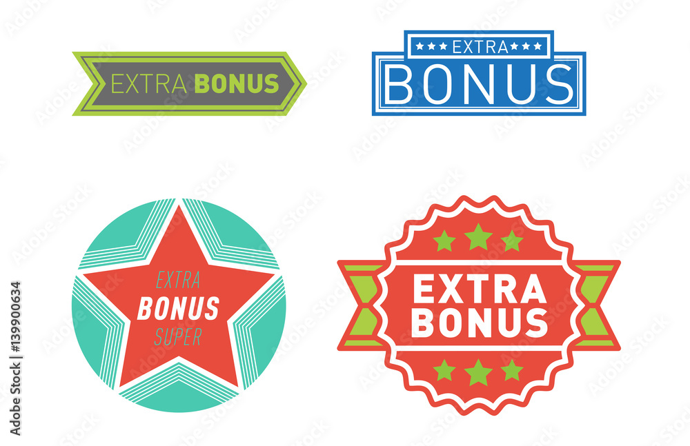 Obraz premium Super extra bonus banners text in color drawn labels, business shopping concept vector internet promotion shopping vector