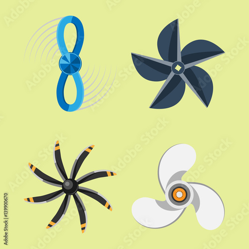 Propeller fan vector illustration fan propeller wind ventilator equipment air icon blower cooler set rotation technology power object circle rotate