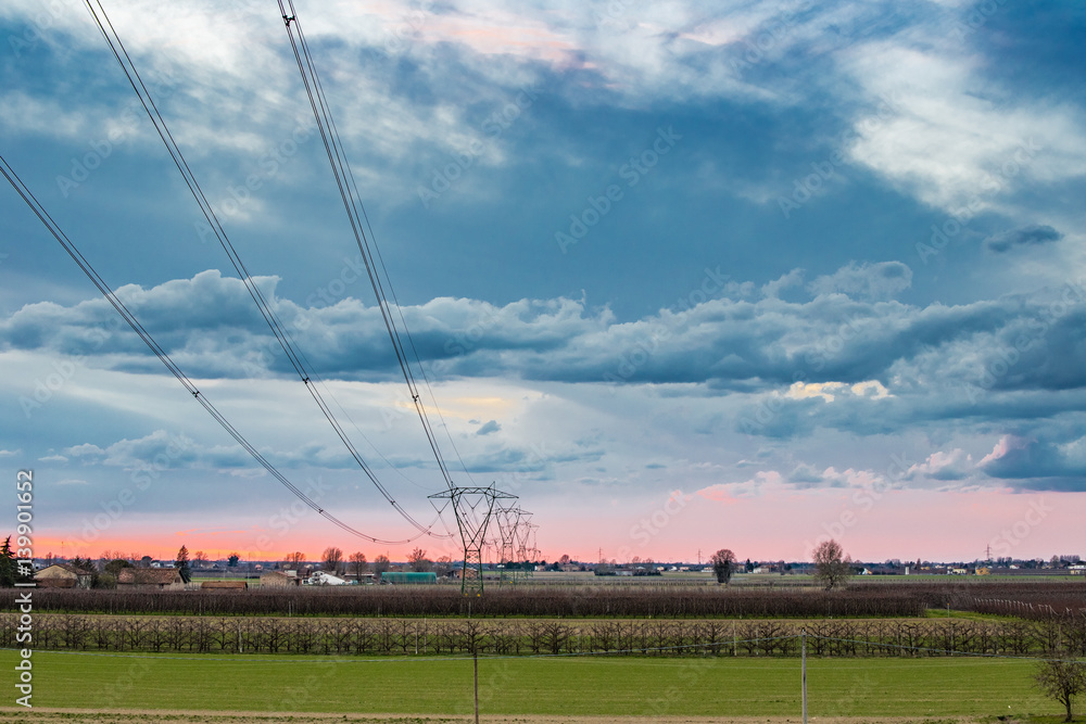 power line in cultivated fields