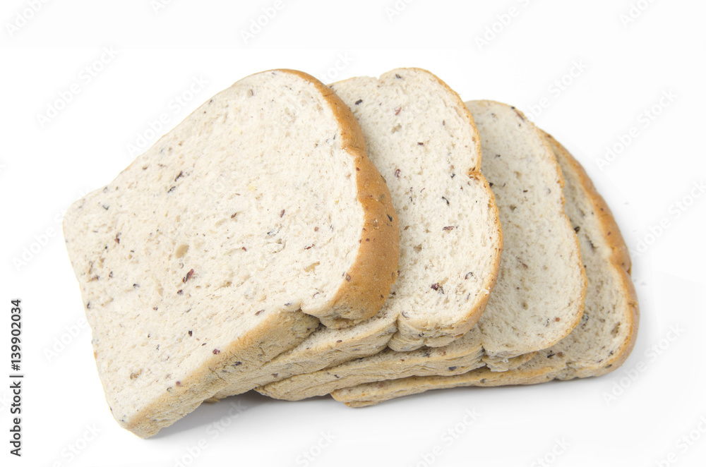 The cut loaf of bread with reflection isolated on white