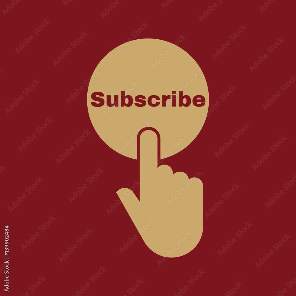 Hand pressing a button with the text SUBSCRIBE icon. Sign symbol. Flat design. Stock - Vector illustration Hand pressing a button with the text SUBSCRIBE icon. Sign symbol. Flat design. Stock - Vector illustration