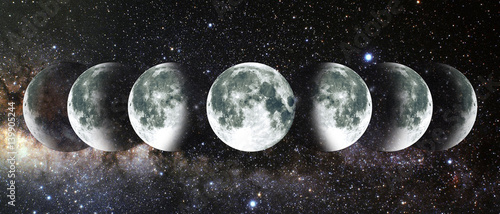 Moon lunar cycle in night sky. NASA.