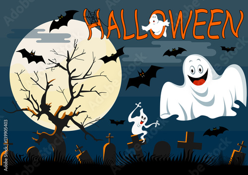 Ghosts  with Halloween background. Vector illustration