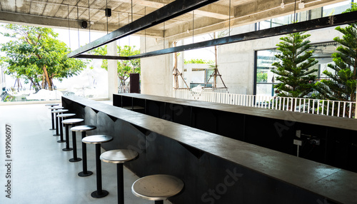 Loft style the steel chairs in bar at cafe and restaurant.