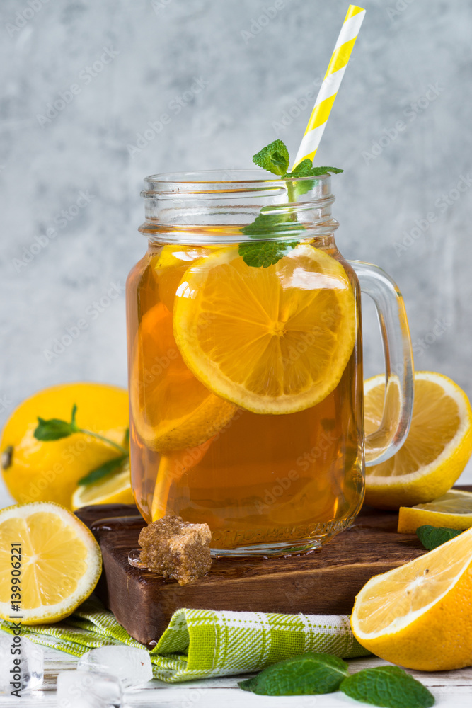 Iced tea with lemon. Iced tea with lemon.