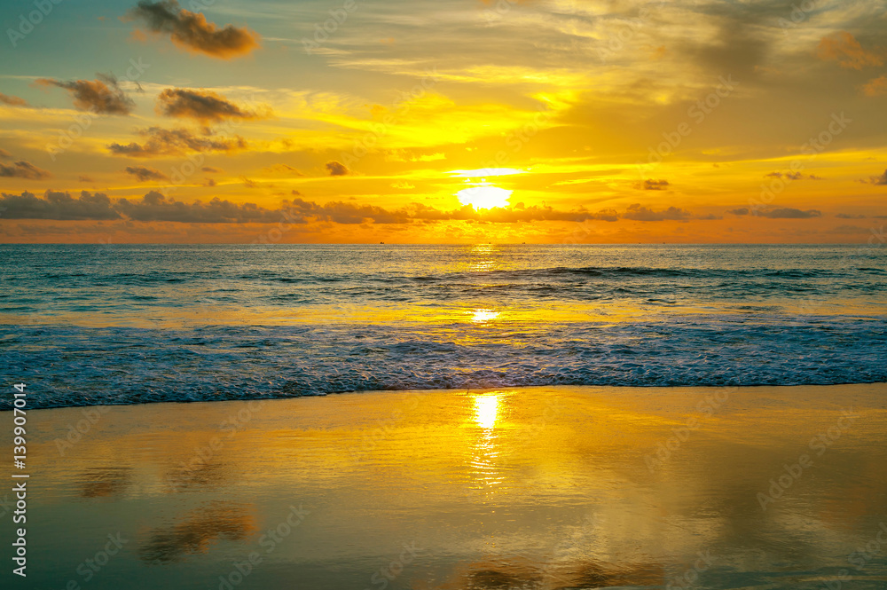 Colorful sunset on Karon beach. Phuket Island in Thailand. Colorful sunset on Karon beach. Phuket Island in Thailand.