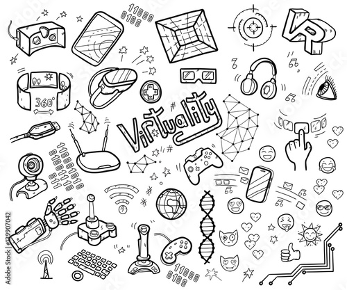 Doodle vector collection of virtual reality and innovative techn
