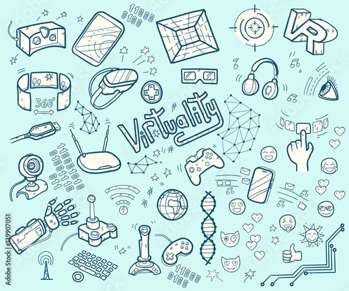 Doodle vector collection of virtual reality and innovative techn