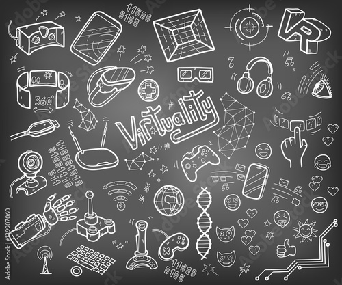 Doodle vector collection of virtual reality and innovative techn