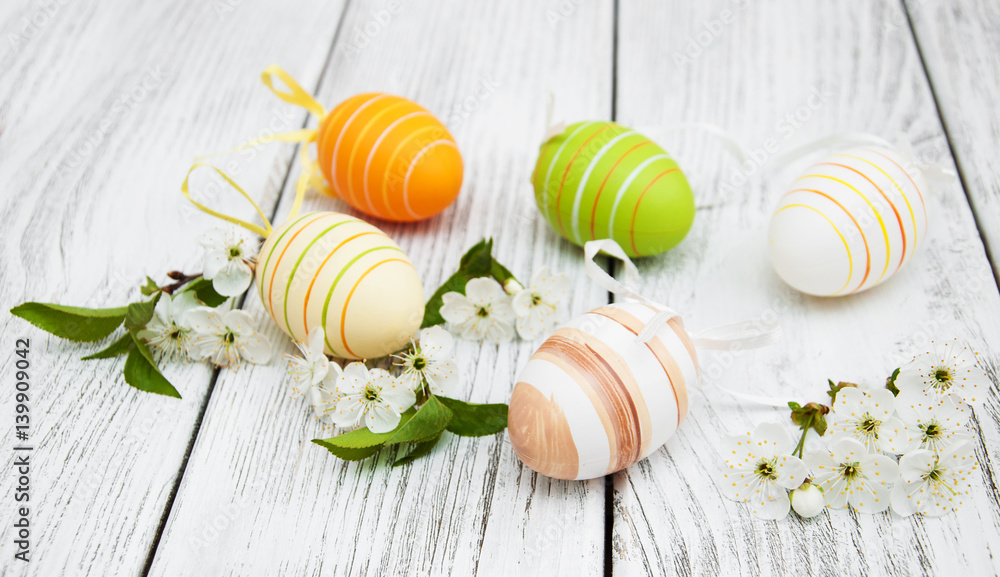 Easter eggs and cherries blossom Easter eggs and cherries blossom