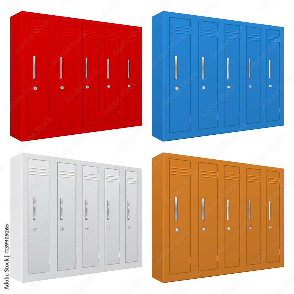 School gym lockers. Colored set of personal lockers School gym lockers. Colored set of personal lockers
