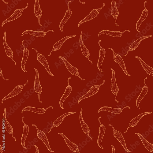 Photo Hand drawn vector seamless pattern or background with chili peppers