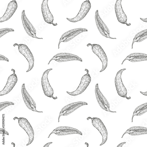 Wallpaper Mural Hand drawn vector seamless pattern or background with chili peppers