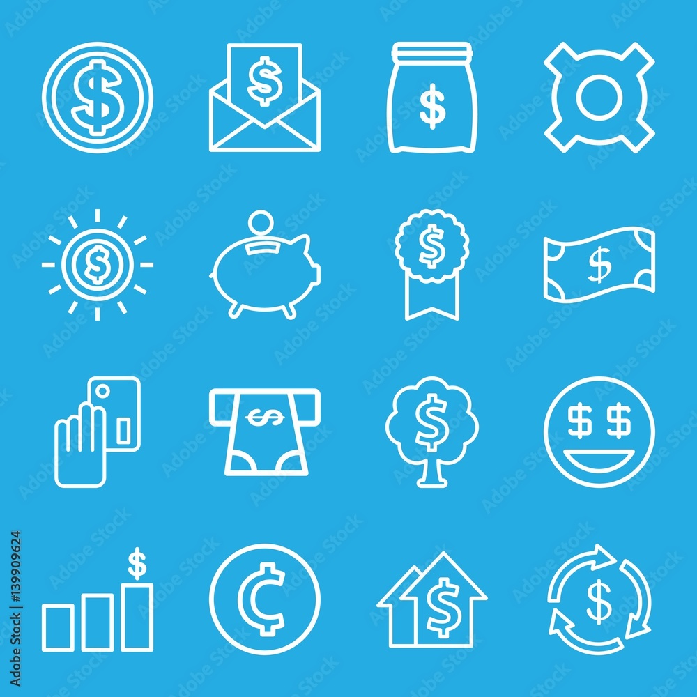 Set of 16 dollar outline icons Set of 16 dollar outline icons