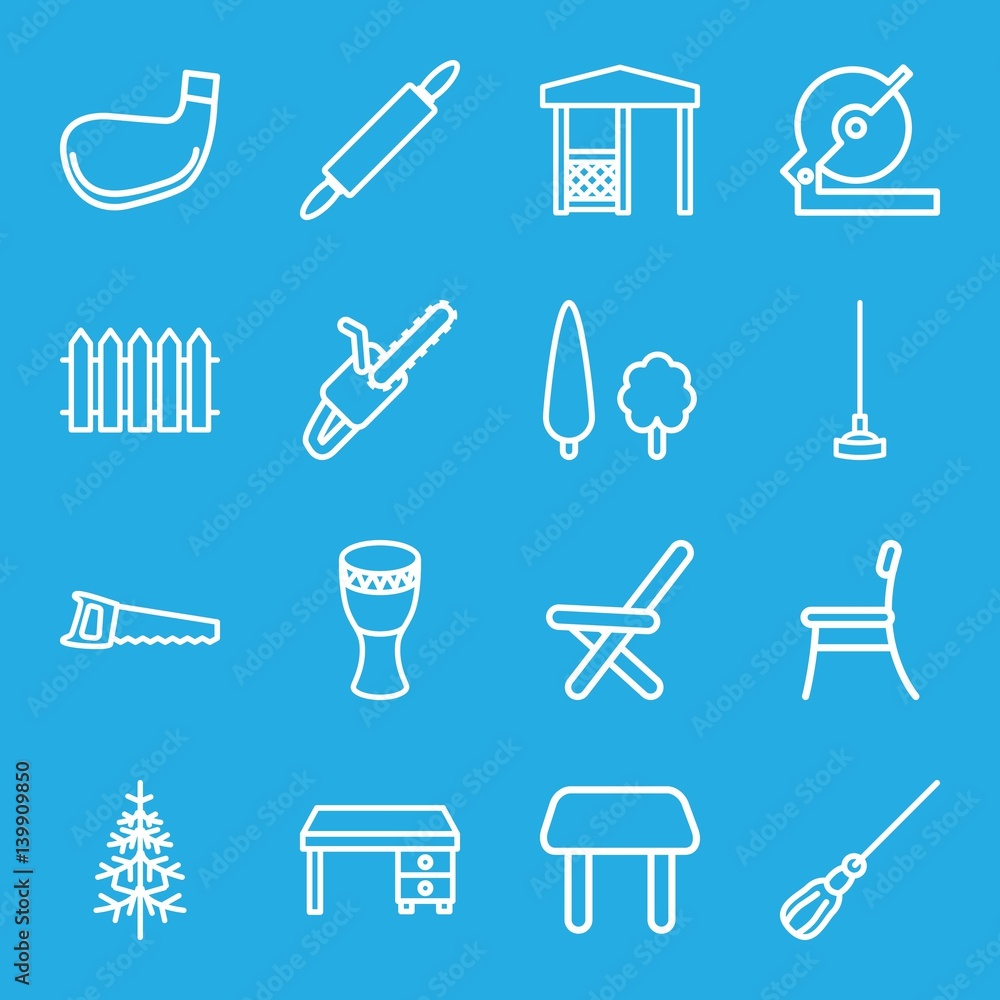 Set of 16 wood outline icons Set of 16 wood outline icons